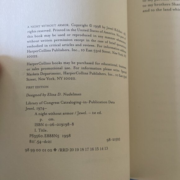 A Night Without Armor : Poems by Jewel (1998, Hardcover) Harper First Edition - Picture 7 of 7